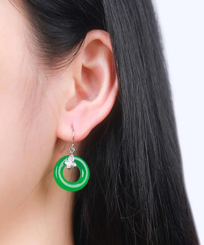 Diy Sterling Silver Jade Zircon Leaf Drop Earrings