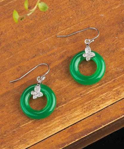 Diy Sterling Silver Jade Zircon Leaf Drop Earrings