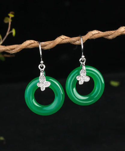 Diy Sterling Silver Jade Zircon Leaf Drop Earrings