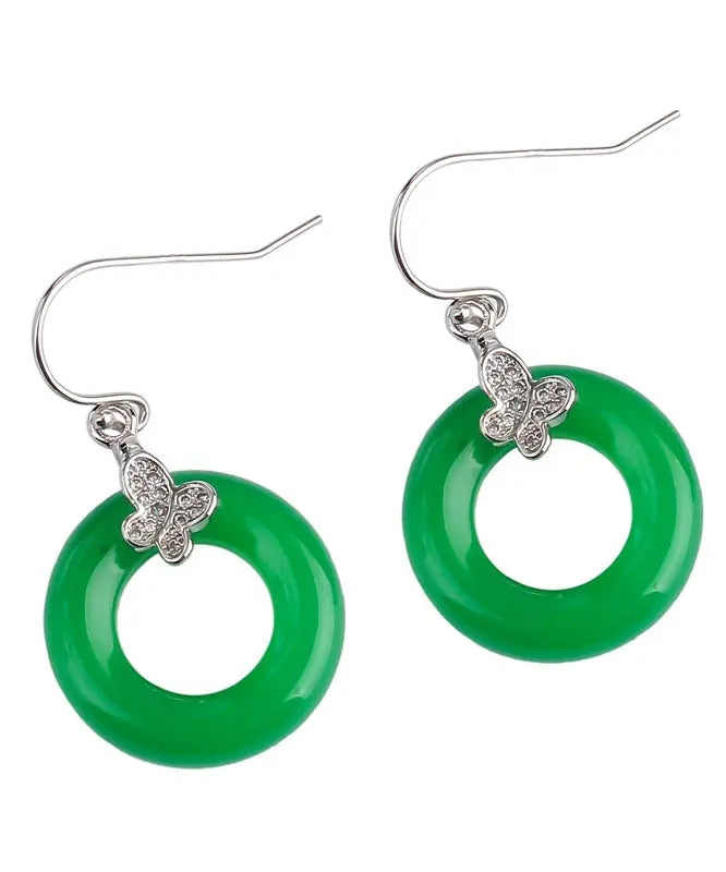 Diy Sterling Silver Jade Zircon Leaf Drop Earrings