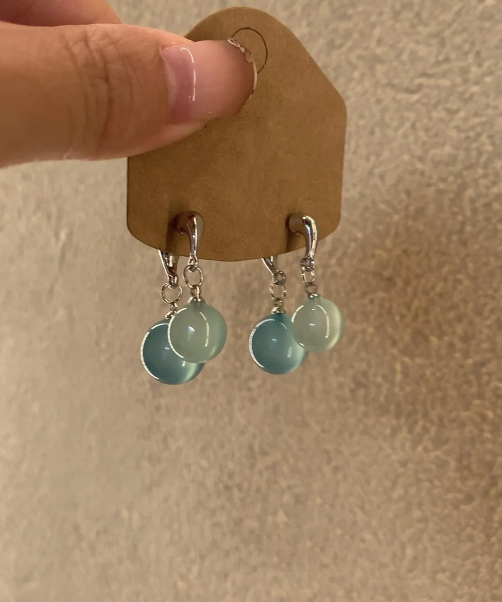 Diy Light Blue Sterling Silver Ball Drop Earrings