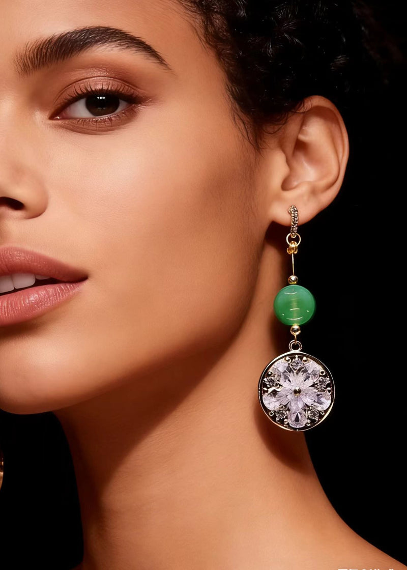 Diy Light Purple Zircon Classy Jade Drop Earrings