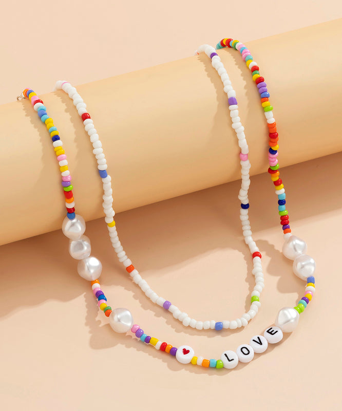 Diy Rainbow Acrylic Double Layer Beading Pearl Love Graphic Gratuated Bead Necklace