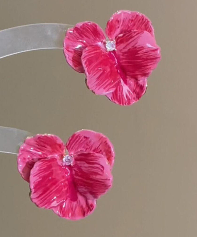 Diy Red Alloy Butterfly Orchid Heart-shaped Stud Earrings