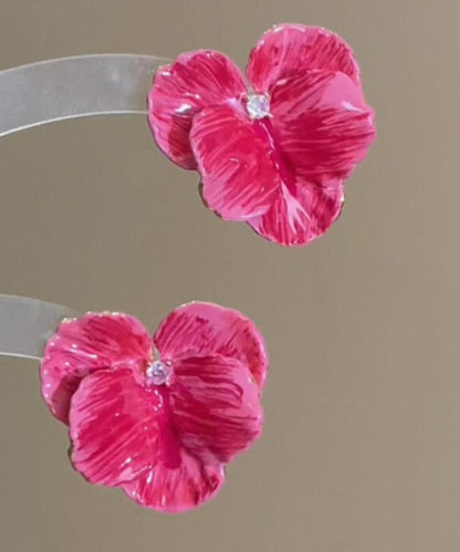 Diy Red Alloy Butterfly Orchid Heart-shaped Stud Earrings