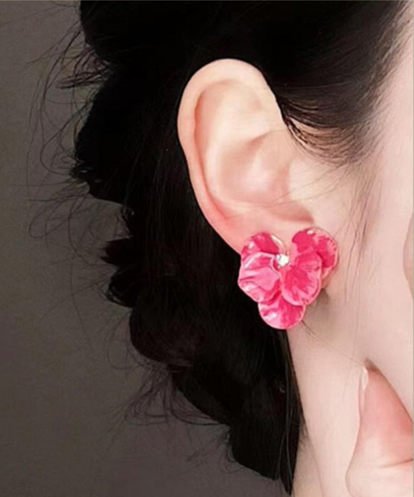 Diy Red Alloy Butterfly Orchid Heart-shaped Stud Earrings