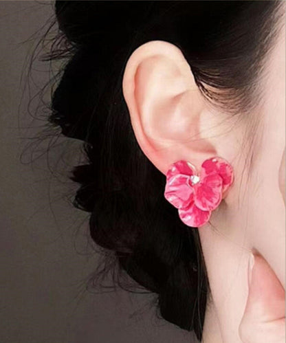 Diy Red Alloy Butterfly Orchid Heart-shaped Stud Earrings
