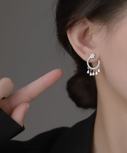 Diy White Sterling Silver C-shaped Tassel Stud Earrings