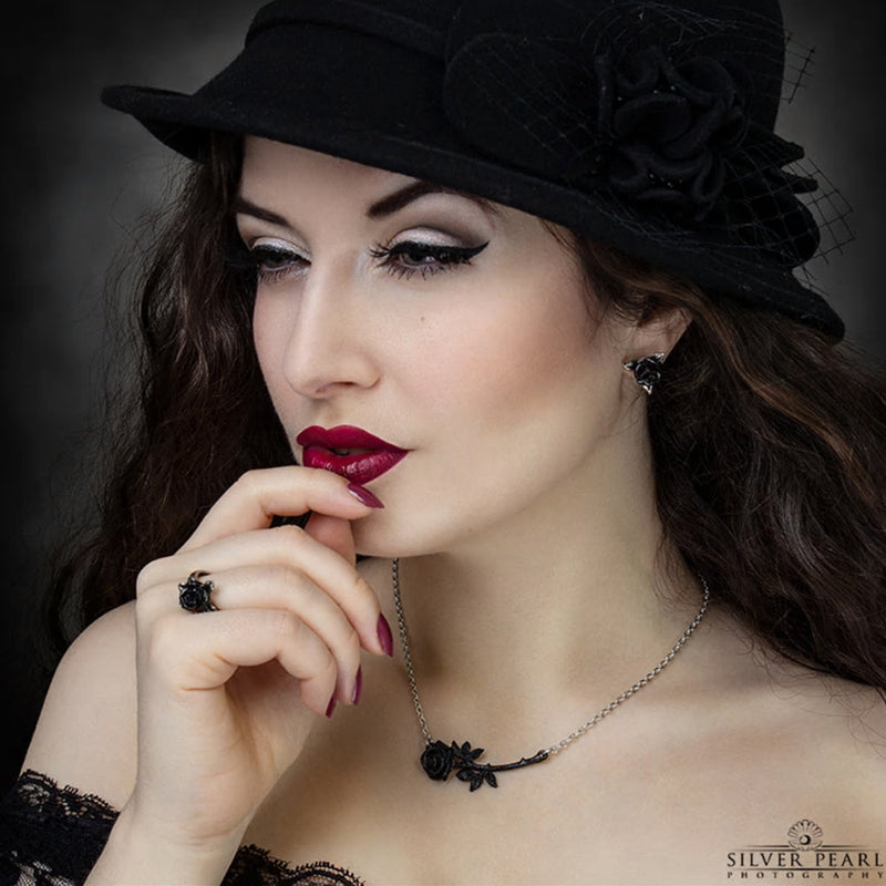 Ring O'roses Black Rose Ear Studs by Alchemy Gothic