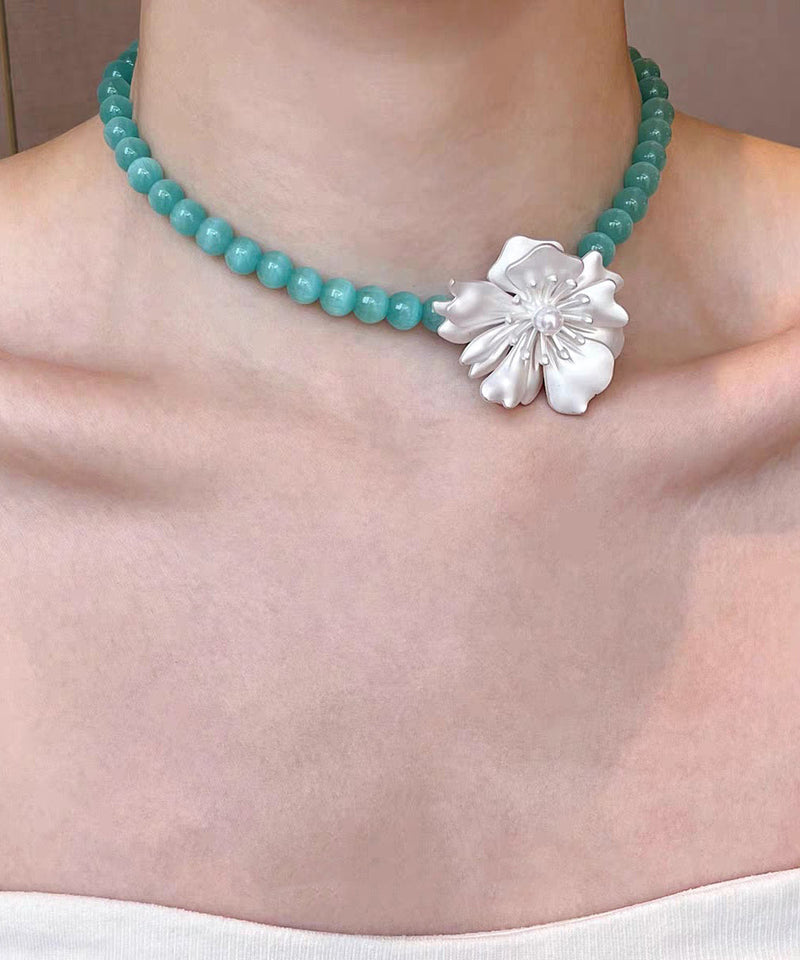 Blue Alloy Amazonite Love Pearl Pendant Necklace Two-piece Set