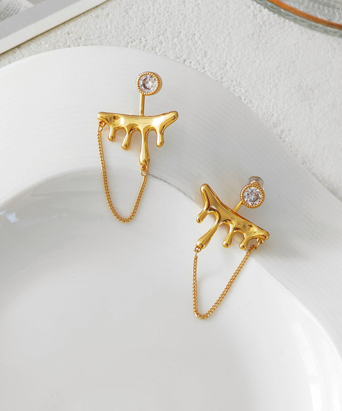 Gold Copper Gem Stone Tassel Stud Earrings