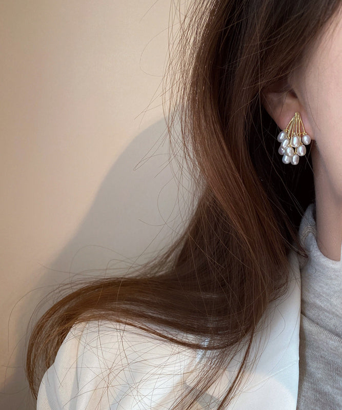 Gold Copper Overgild Grape Pearl Stud Earrings