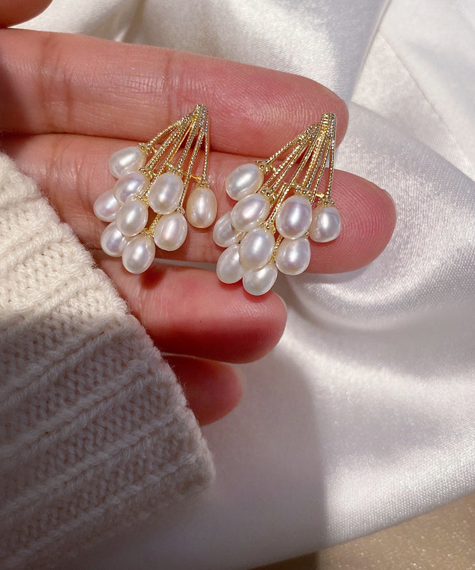 Gold Copper Overgild Grape Pearl Stud Earrings