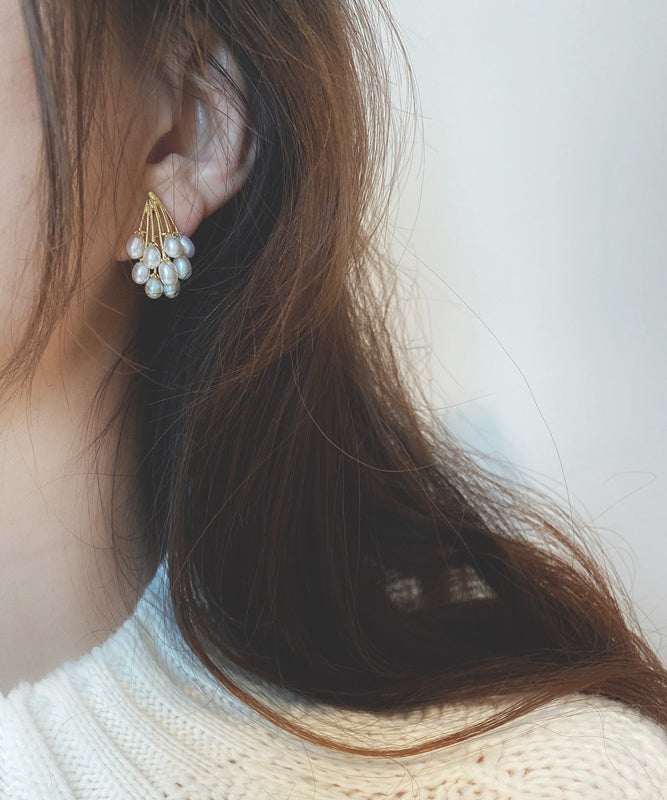 Gold Copper Overgild Grape Pearl Stud Earrings