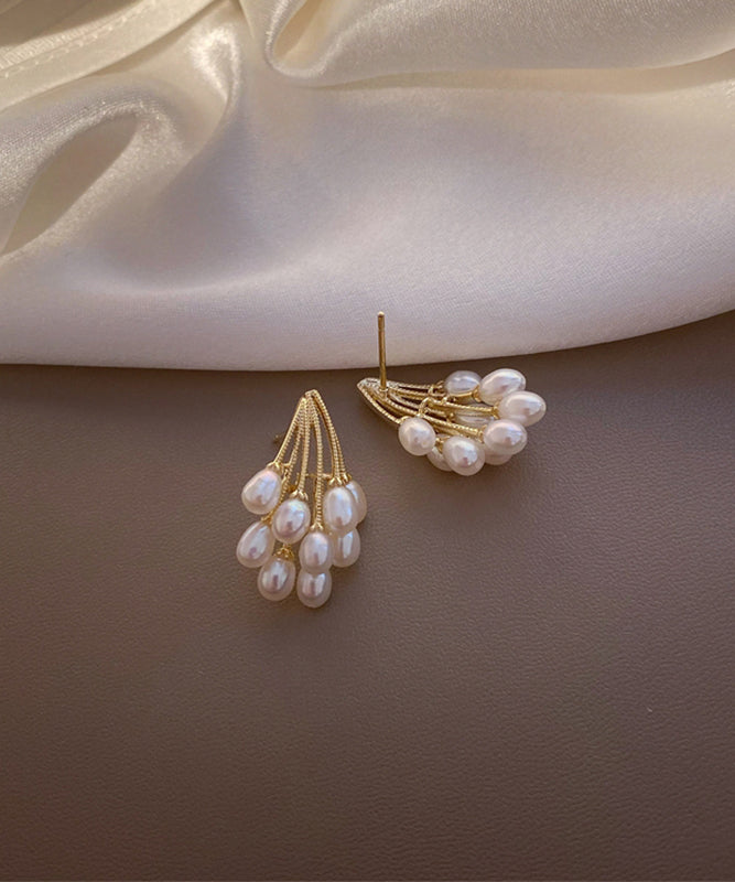 Gold Copper Overgild Grape Pearl Stud Earrings