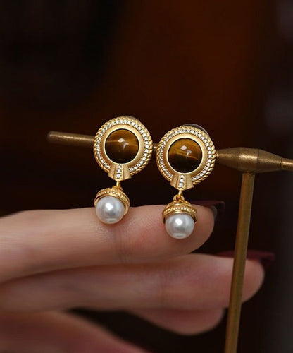 Gold Sterling Silver Overgild Pearl Tassel Drop Earrings