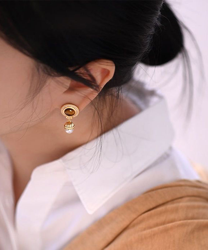 Gold Sterling Silver Overgild Pearl Tassel Drop Earrings