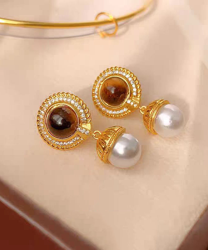 Gold Sterling Silver Overgild Pearl Tassel Drop Earrings