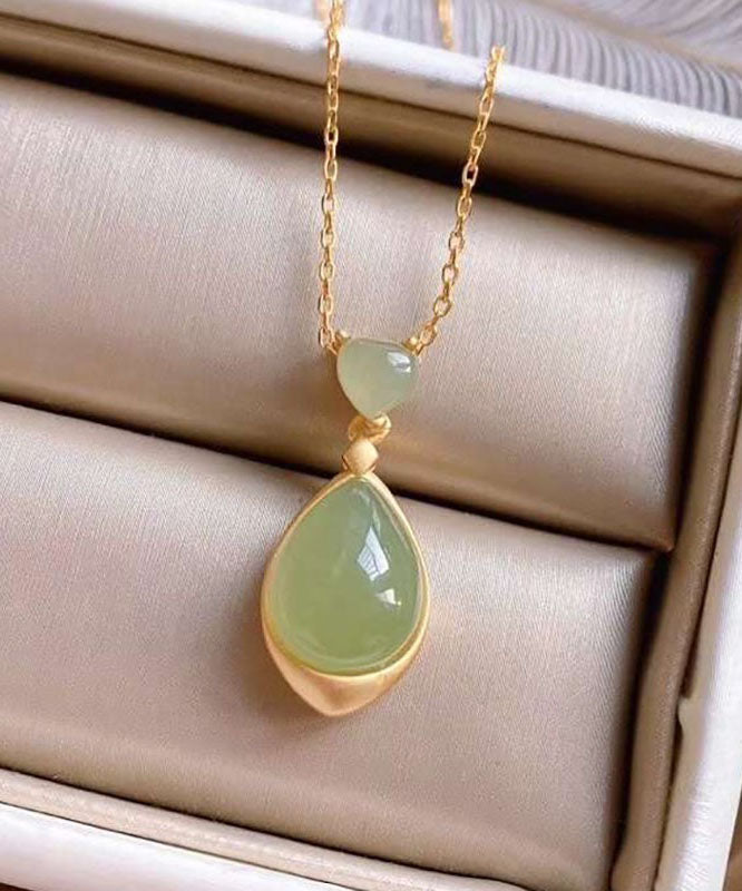 Green Sterling Silver 18k Gold Inlaid Jade Pendant Necklace