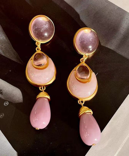 Pink Sterling Silver Overgild Crystal Coloured Glaze Water Drop Drop Earrings