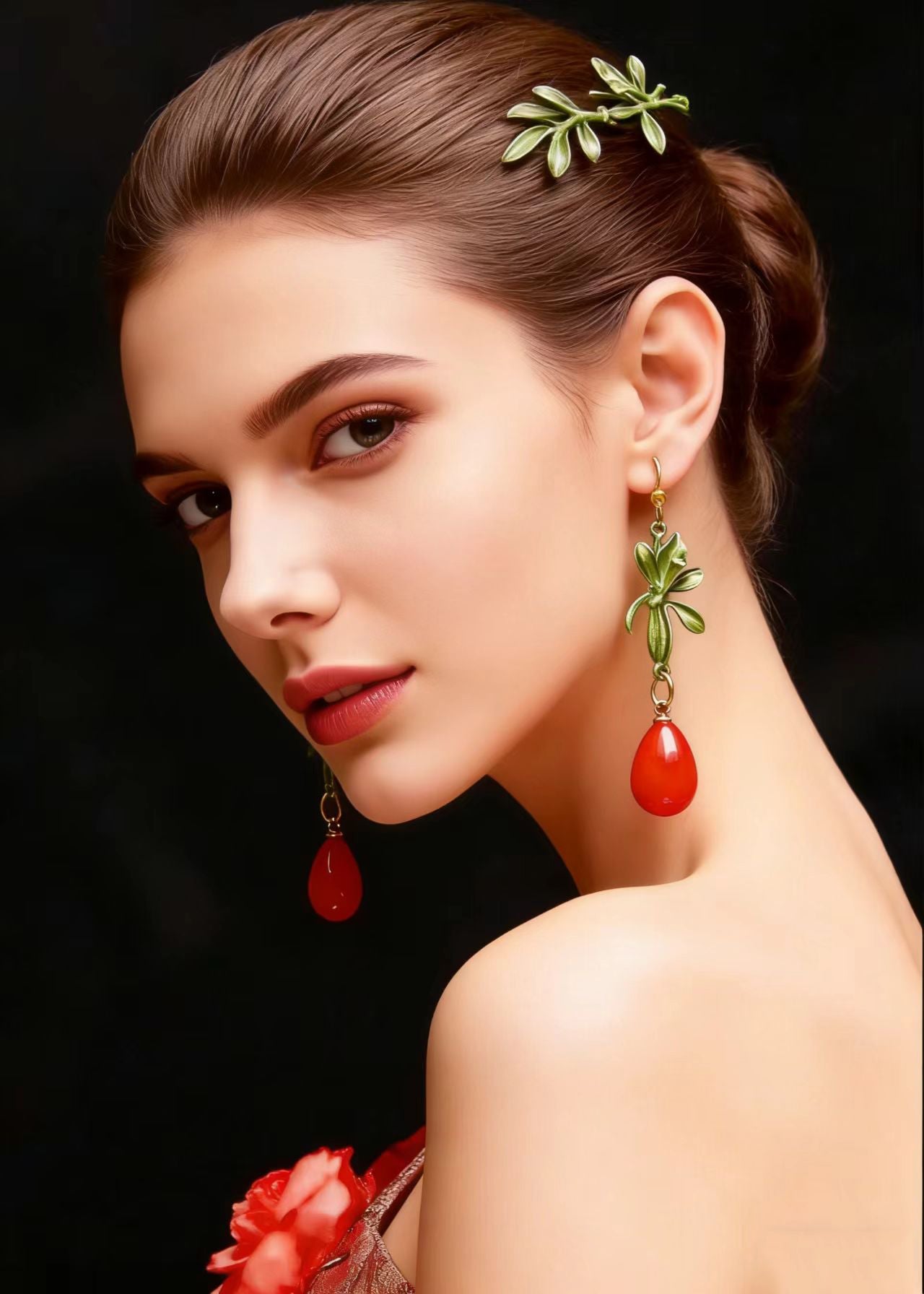 Red Droplet Shape Coral Drop Earrings