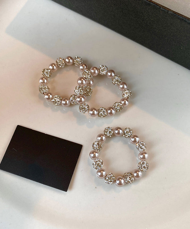 Rose Pink Pearl Elastic Rope Alloy Rings