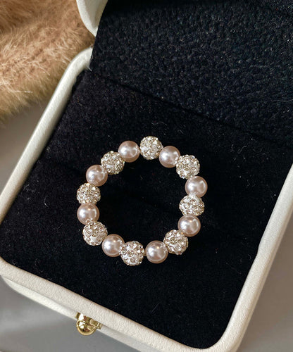 Rose Pink Pearl Elastic Rope Alloy Rings