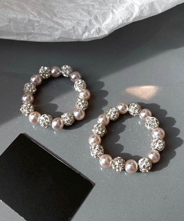 Rose Pink Pearl Elastic Rope Alloy Rings