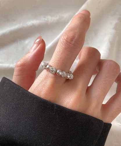 Rose Pink Pearl Elastic Rope Alloy Rings