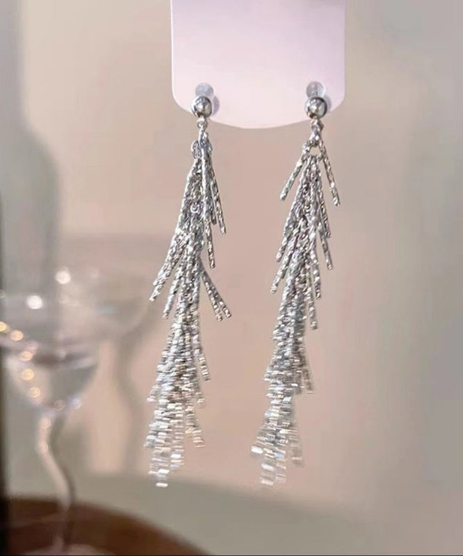 Silk Metal Zircon Tassel Drop Earrings