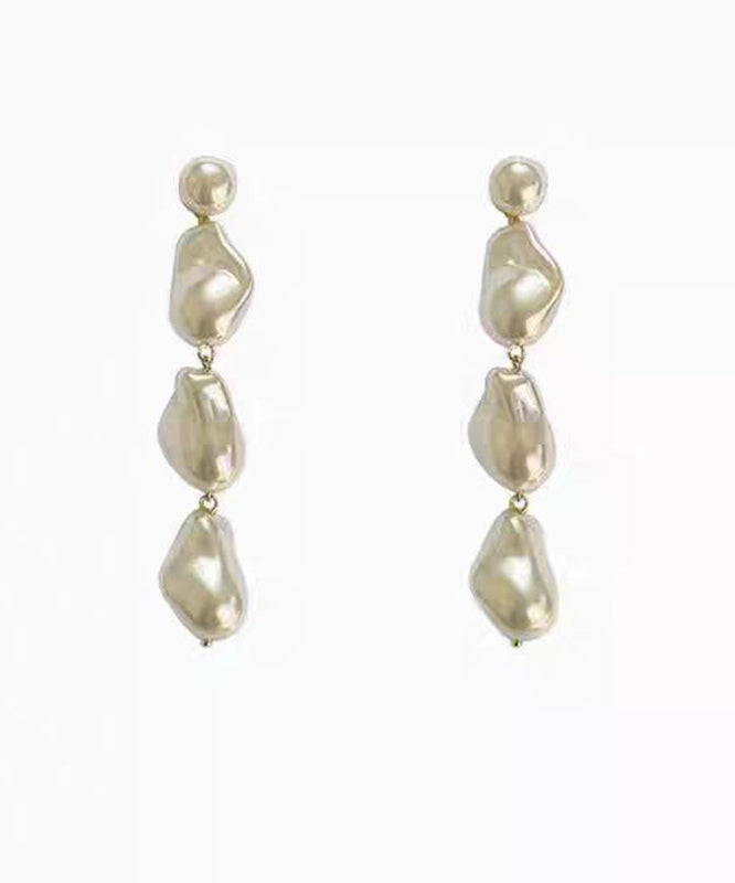 White Alloy Pearl Tassel Drop Earrings