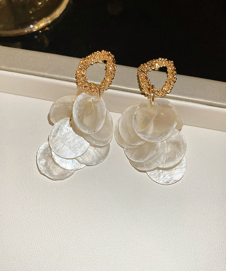 White Alloy Shell Tassel Drop Earrings