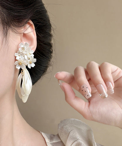 White Copper Acrylic Pearl Jasmine Tassel Stud Earrings