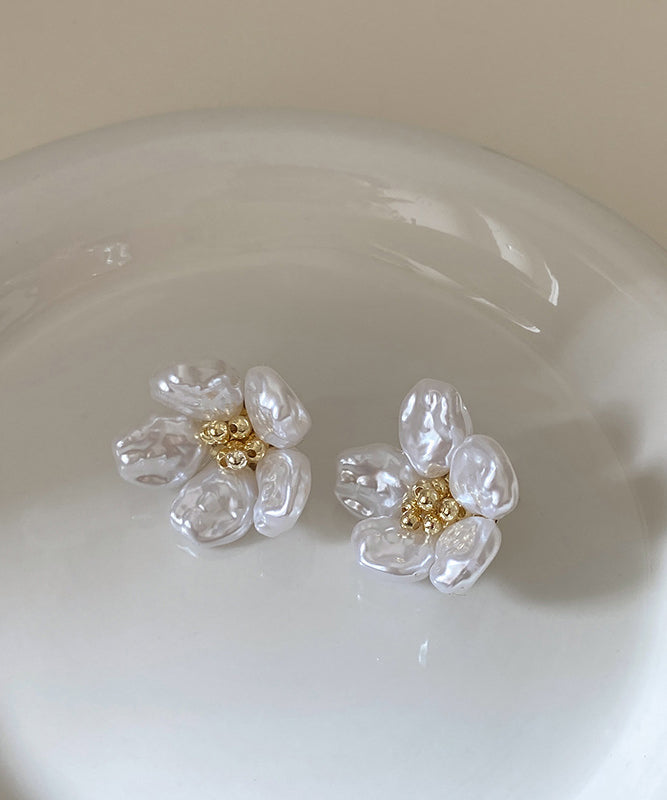White Copper Alloy Pearl Stud Earrings