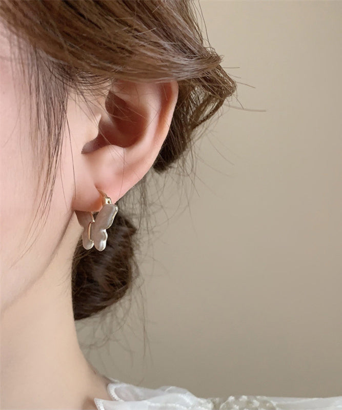 White Copper Overgild Drop Glaze Butterfly Hoop Earrings