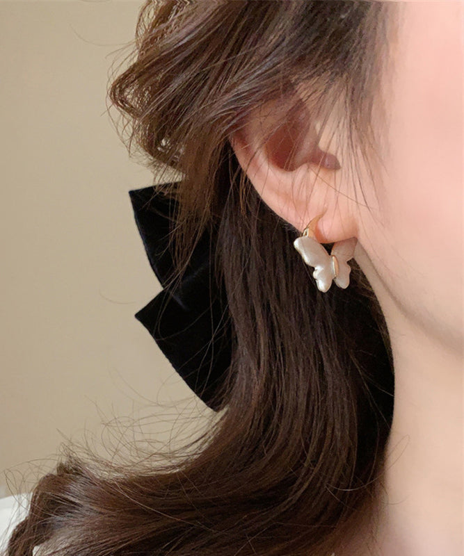 White Copper Overgild Drop Glaze Butterfly Hoop Earrings