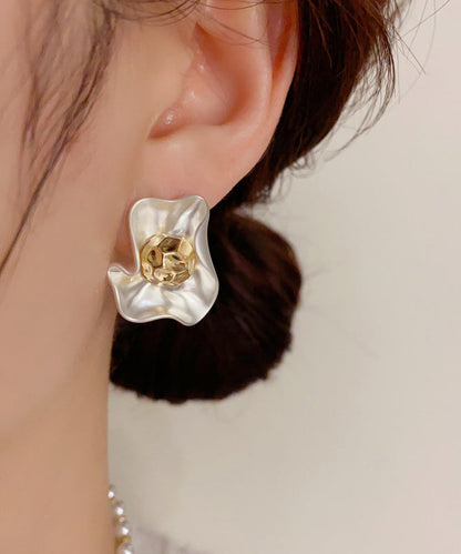 White Copper Overgild Stud Earrings