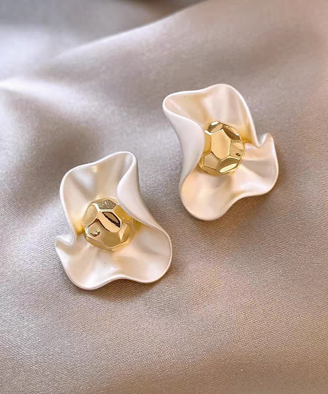 White Copper Overgild Stud Earrings