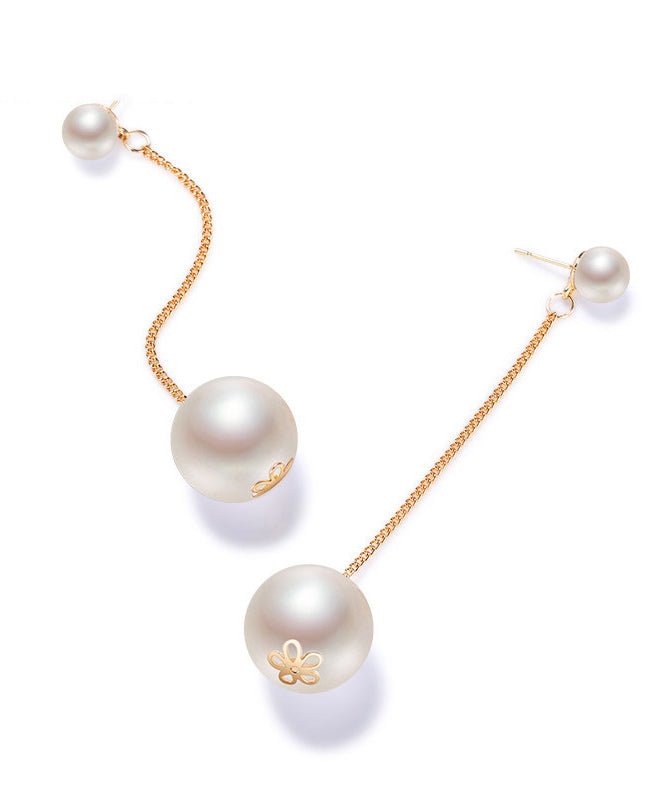 White Long Tasseled Pearl Drop Earrings