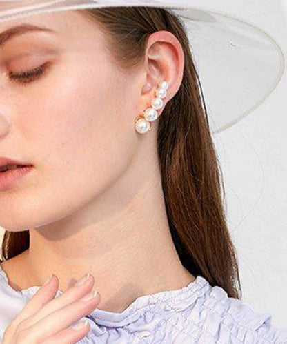 White Pearl Original Design Gold Plated Stud Earrings
