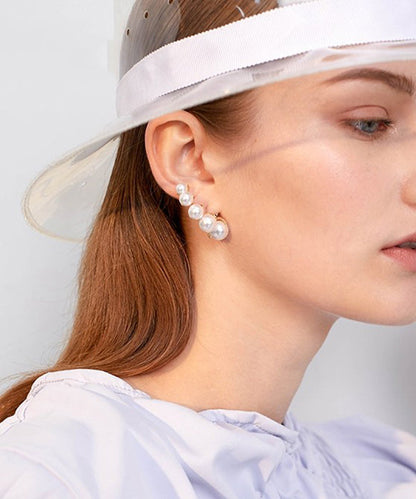 White Pearl Original Design Gold Plated Stud Earrings