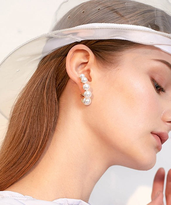 White Pearl Original Design Gold Plated Stud Earrings