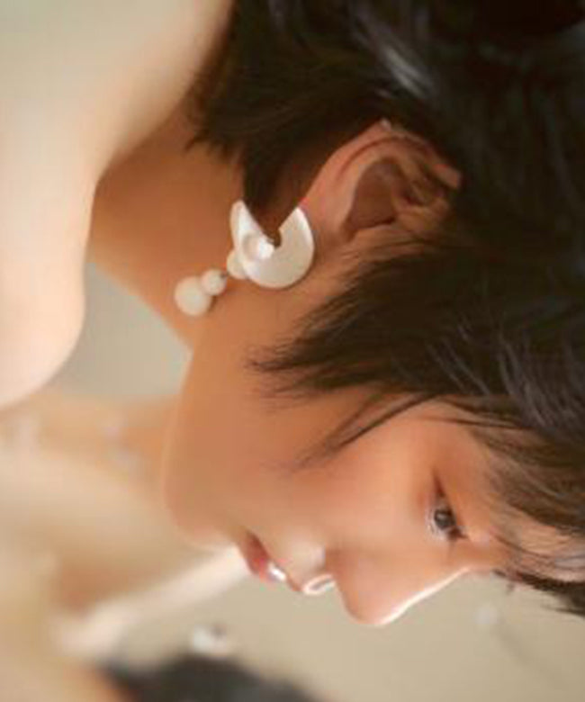 White Stelring Silver Beading Tassel Drop Earrings