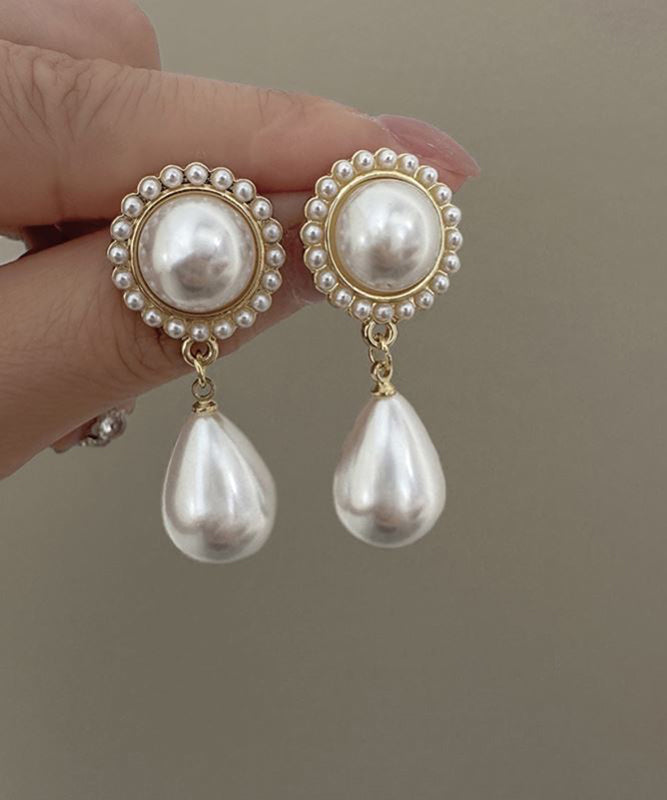 White Sterling Silver Alloy Water Drop Pearl Drop Earrings