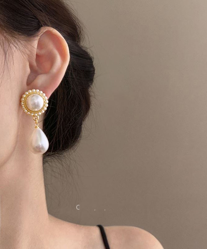 White Sterling Silver Alloy Water Drop Pearl Drop Earrings