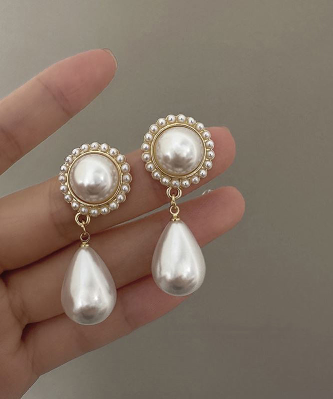White Sterling Silver Alloy Water Drop Pearl Drop Earrings