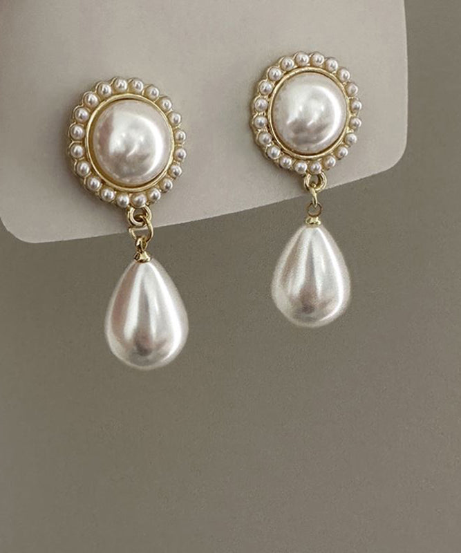 White Sterling Silver Alloy Water Drop Pearl Drop Earrings