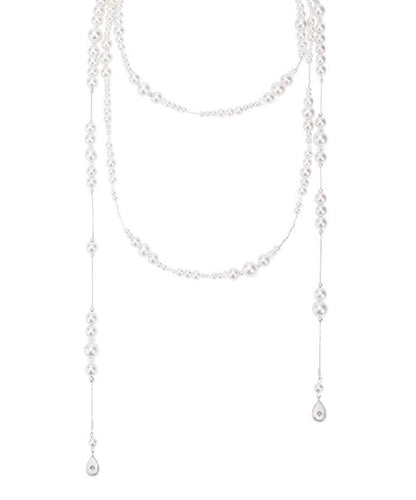 White Sterling Silver Crystal Pearl Starry Sky Gratuated Bead Necklace Qj013