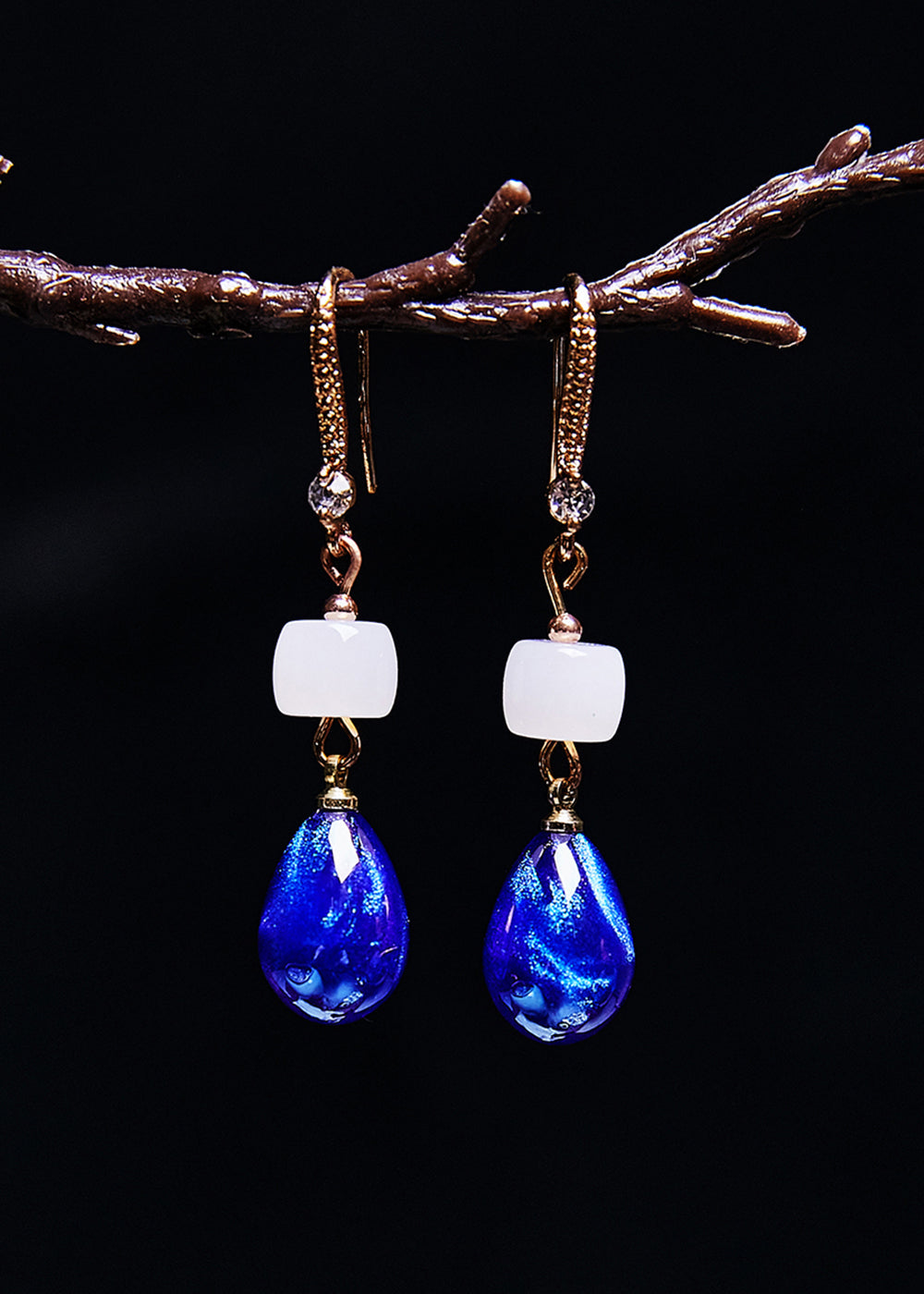 Style Peacock Blue Water Droplet Gem Stone Drop Earrings