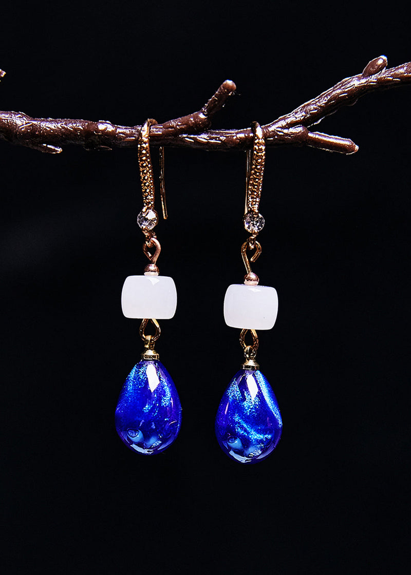 Style Peacock Blue Water Droplet Gem Stone Drop Earrings